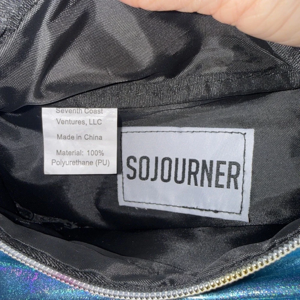 SoJourner Holographic Fanny Pack Belt Bag Blue Purse 90's Metallic Zip Pockets